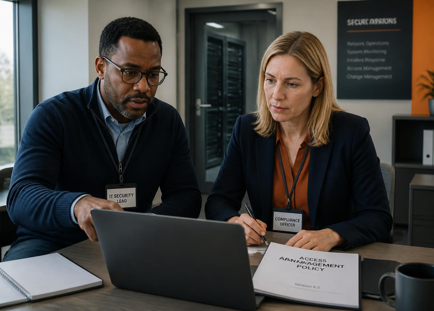 Client governance session reviewing AI policy and risk documentation